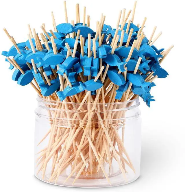 Main image of 200 Pcs Cocktail Picks Bamboo Toothpicks for Appetizers Party, Fish Style | bamboo cocktail picks for appetizers, fruits, food skewers, drinks, dessert, wedding and birthday party decorations