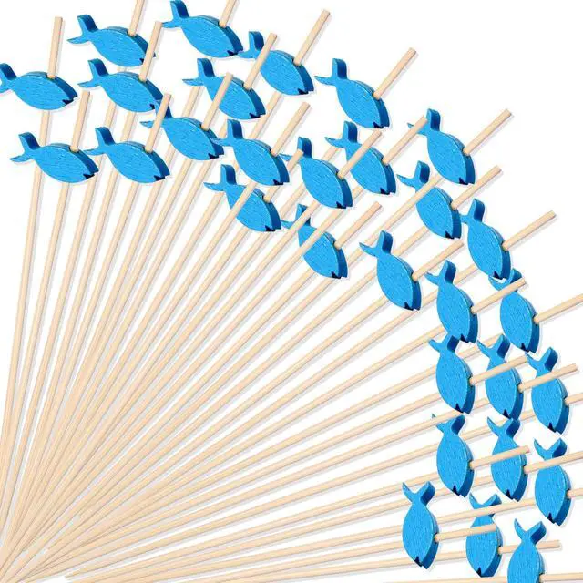Alt view image 2 of 7 - 200 Pcs Cocktail Picks Bamboo Toothpicks for Appetizers Party, Fish Style | bamboo cocktail picks for appetizers, fruits, food skewers, drinks, dessert, wedding and birthday party decorations