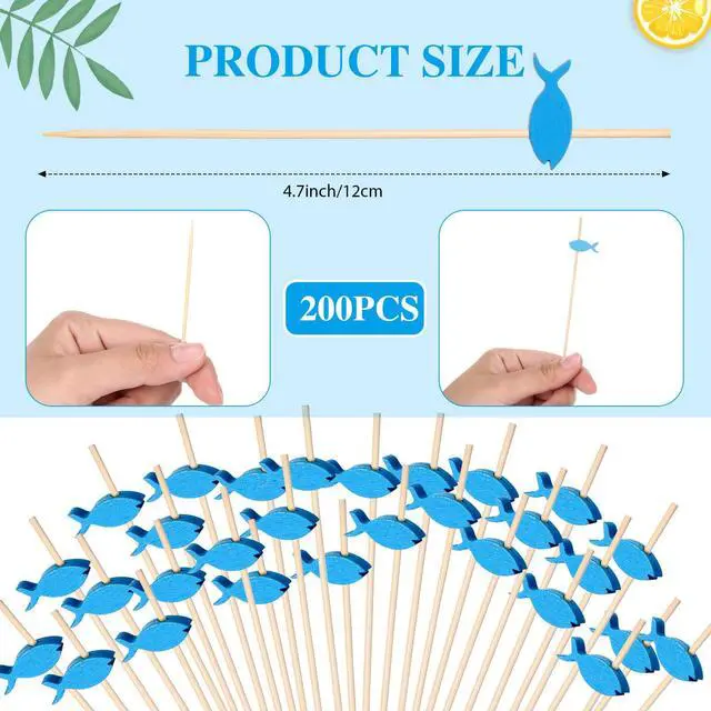 Alt view image 4 of 7 - 200 Pcs Cocktail Picks Bamboo Toothpicks for Appetizers Party, Fish Style | bamboo cocktail picks for appetizers, fruits, food skewers, drinks, dessert, wedding and birthday party decorations