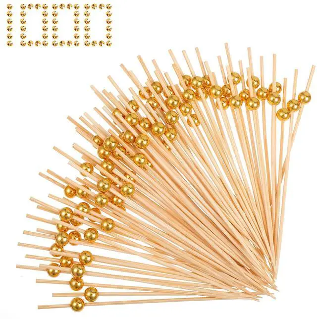 Main image of 1000 Pieces Cocktail Picks Fancy Toothpicks for Appetizers 4.7 Inch Bamboo Cocktail Sticks Appetizer Skewers for Drinks, Fruit, Charcuterie, Wedding Food Party, Gold