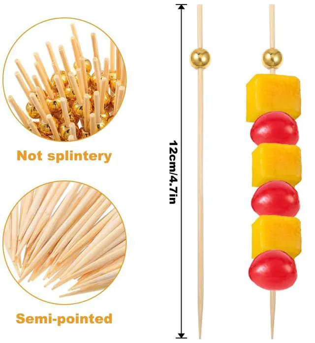 Alt view image 2 of 7 - 1000 Pieces Cocktail Picks Fancy Toothpicks for Appetizers 4.7 Inch Bamboo Cocktail Sticks Appetizer Skewers for Drinks, Fruit, Charcuterie, Wedding Food Party, Gold