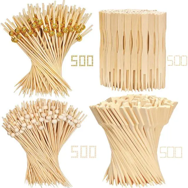 Main image of 2000 Pieces Cocktail Picks 4 Styles Fancy Toothpicks for Appetizers Bamboo Skewers Decorative Wooden Cocktail Picks for Party Food Drinks Fruit Charcuterie Boards Accessories