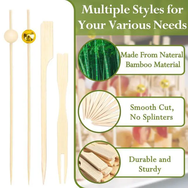 Alt view image 2 of 7 - 2000 Pieces Cocktail Picks 4 Styles Fancy Toothpicks for Appetizers Bamboo Skewers Decorative Wooden Cocktail Picks for Party Food Drinks Fruit Charcuterie Boards Accessories