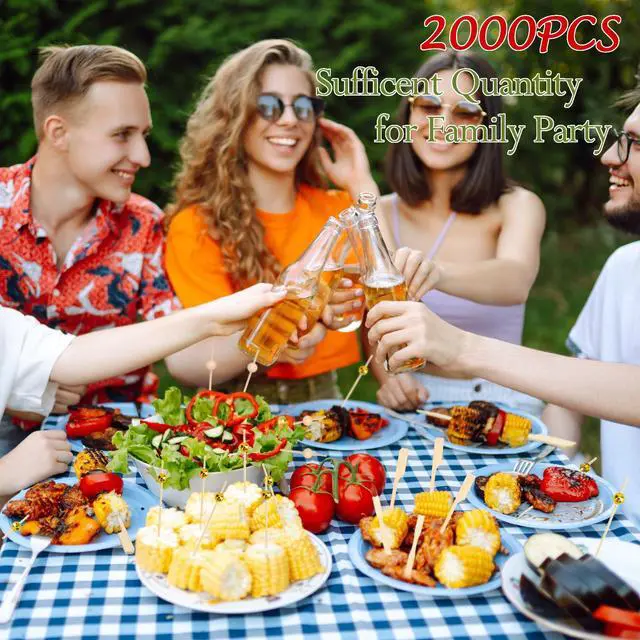 Alt view image 6 of 7 - 2000 Pieces Cocktail Picks 4 Styles Fancy Toothpicks for Appetizers Bamboo Skewers Decorative Wooden Cocktail Picks for Party Food Drinks Fruit Charcuterie Boards Accessories