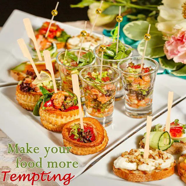 Alt view image 5 of 7 - 2000 Pieces Cocktail Picks 4 Styles Fancy Toothpicks for Appetizers Bamboo Skewers Decorative Wooden Cocktail Picks for Party Food Drinks Fruit Charcuterie Boards Accessories