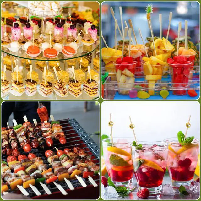 Alt view image 7 of 7 - 2000 Pieces Cocktail Picks 4 Styles Fancy Toothpicks for Appetizers Bamboo Skewers Decorative Wooden Cocktail Picks for Party Food Drinks Fruit Charcuterie Boards Accessories