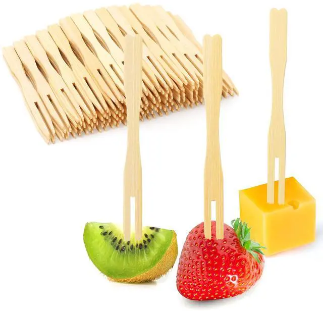 Main image of 400PCS Bamboo Appetizer Forks, Fancy Toothpicks for Appetizers - 3.5 Inch | Mini Bamboo Forks for Charcuterie Boards Accessories, Disposable Wooden Cocktail Fork, Small Fruit Food Picks