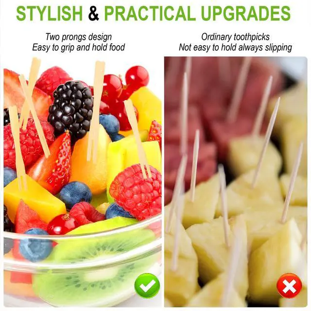Alt view image 5 of 7 - 400PCS Bamboo Appetizer Forks, Fancy Toothpicks for Appetizers - 3.5 Inch | Mini Bamboo Forks for Charcuterie Boards Accessories, Disposable Wooden Cocktail Fork, Small Fruit Food Picks