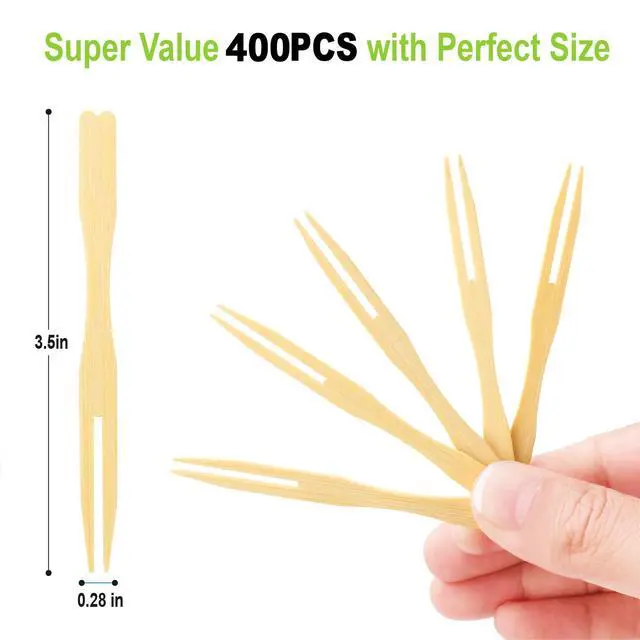 Alt view image 7 of 7 - 400PCS Bamboo Appetizer Forks, Fancy Toothpicks for Appetizers - 3.5 Inch | Mini Bamboo Forks for Charcuterie Boards Accessories, Disposable Wooden Cocktail Fork, Small Fruit Food Picks
