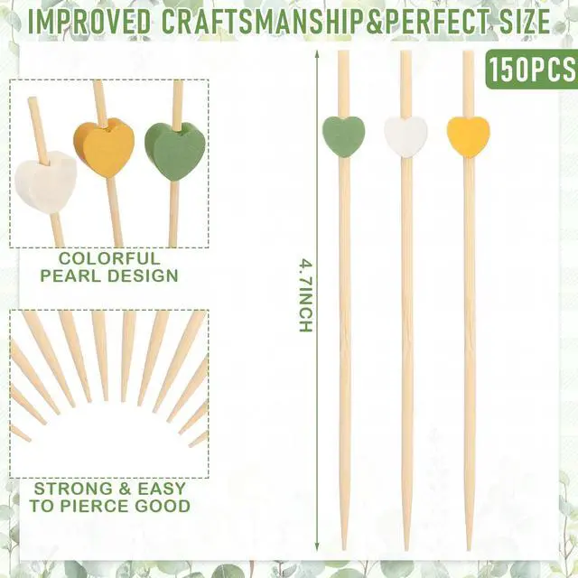 Alt view image 2 of 6 - 150 Pcs Sage Green Cocktail Picks 4.7" Decorative Toothpicks | Long Toothpick for Appetizer Sandwich, Bamboo Charcuterie Pick, Martini Stick, Baby Shower Wedding Summer Party Supplies