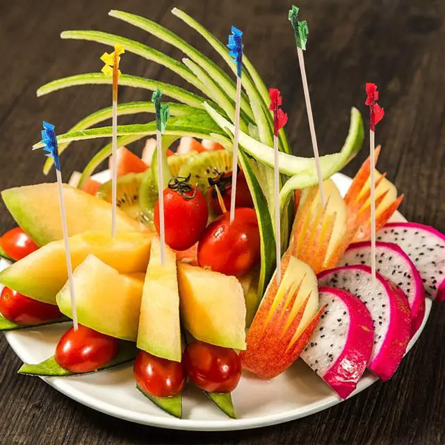Alt view image 6 of 6 - 4 Inch Wood Frill Picks Toothpicks,1200 Pcs Cocktail Picks Sandwiches Picks | Colored Fancy Toothpicks for Appetizers,Cocktail Skewers Toothpicks for Fruit,Appetizers,Party