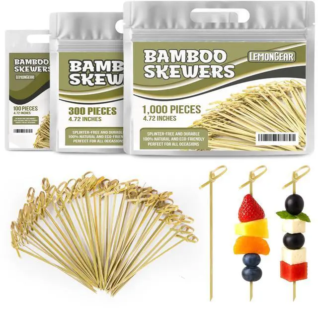 Main image of 300 Pcs Green Bamboo Skewers 4.7" Decorative Cocktail Picks, Appetizers Toothpicks, Fancy Drinks Stirrers, Wooden Sticks, Charcuterie Garnish, Fruit Kabob, Martini & BBQ Party Food