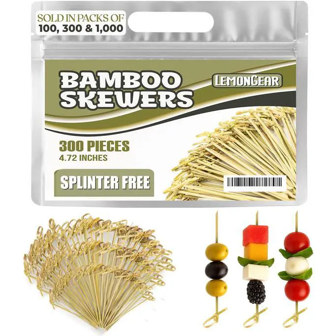 Alt view image 2 of 7 - 300 Pcs Green Bamboo Skewers 4.7" Decorative Cocktail Picks, Appetizers Toothpicks, Fancy Drinks Stirrers, Wooden Sticks, Charcuterie Garnish, Fruit Kabob, Martini & BBQ Party Food