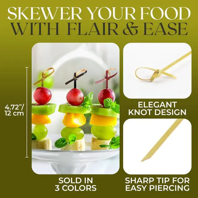 Alt view image 5 of 7 - 300 Pcs Green Bamboo Skewers 4.7" Decorative Cocktail Picks, Appetizers Toothpicks, Fancy Drinks Stirrers, Wooden Sticks, Charcuterie Garnish, Fruit Kabob, Martini & BBQ Party Food