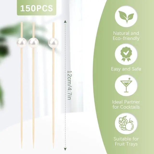 Alt view image 2 of 7 - Cocktail Picks 150Pcs 4.72Inch White Pearl Fancy Toothpicks for Appetizers | Decorative Drink Picks, Long Wood Bamboo Toothpicks, Cute Charcuterie Picks Cocktail Skewers