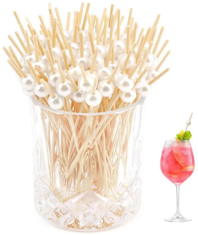 Main image of Cocktail Picks 150Pcs 4.72Inch White Pearl Fancy Toothpicks for Appetizers | Decorative Drink Picks, Long Wood Bamboo Toothpicks, Cute Charcuterie Picks Cocktail Skewers