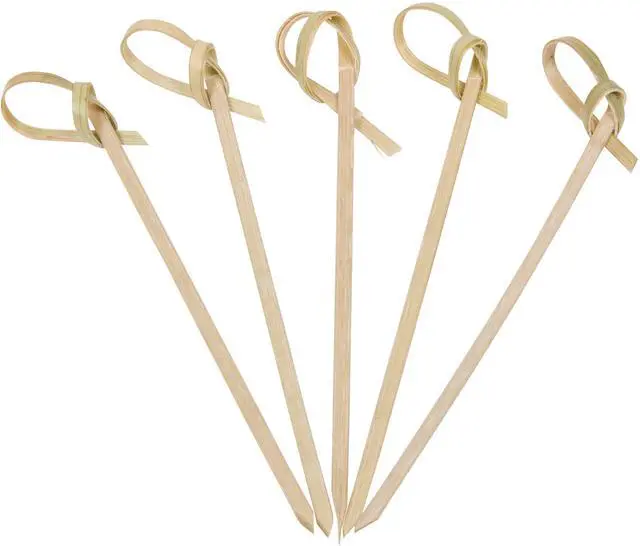 Main image of 200 Count | KingSeal Bamboo Wood Flower Knot Picks, Skewers, 3.5 Inches, Perfect for Cocktails and Appetizers - 2 Packs of 100 Count