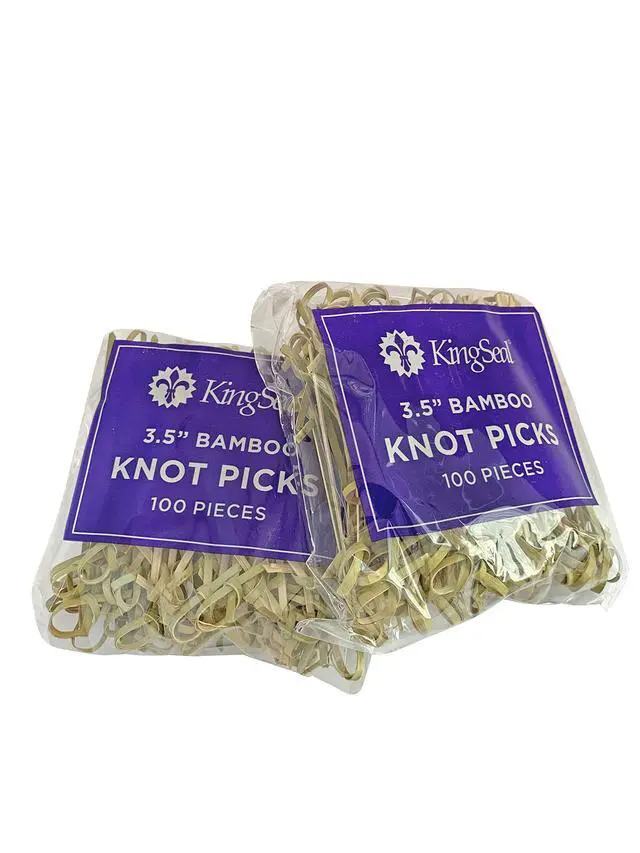 Alt view image 2 of 7 - 200 Count | KingSeal Bamboo Wood Flower Knot Picks, Skewers, 3.5 Inches, Perfect for Cocktails and Appetizers - 2 Packs of 100 Count