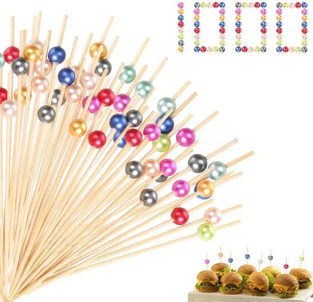 Main image of 1000 Pcs Cocktail Picks Fancy Toothpicks for Appetizers 4.7'' Long | Colorful Ball Skewers for Drinks, Fruit, Charcuterie Food Bamboo Stick Wedding Party Decor