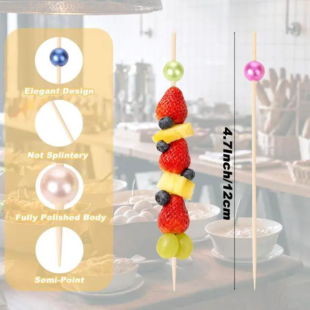 Alt view image 3 of 7 - 1000 Pcs Cocktail Picks Fancy Toothpicks for Appetizers 4.7'' Long | Colorful Ball Skewers for Drinks, Fruit, Charcuterie Food Bamboo Stick Wedding Party Decor