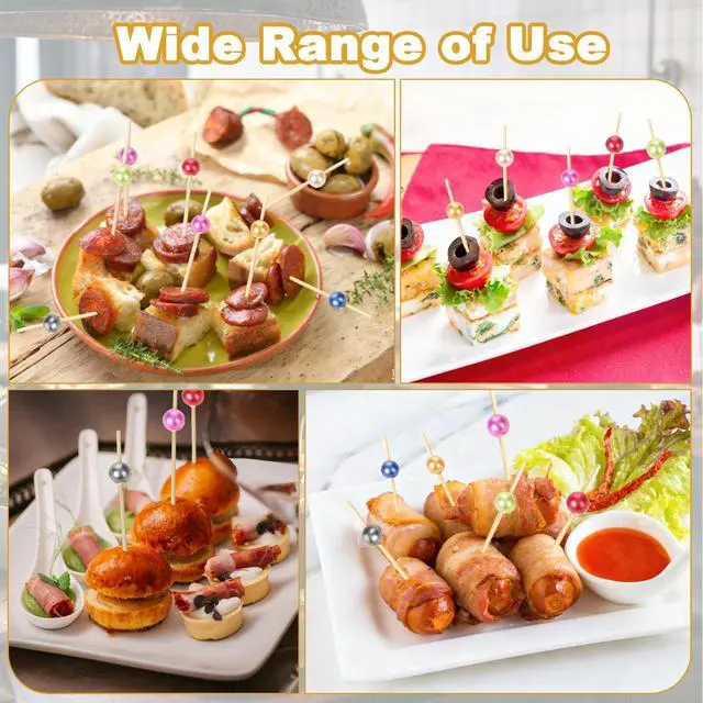 Alt view image 5 of 7 - 1000 Pcs Cocktail Picks Fancy Toothpicks for Appetizers 4.7'' Long | Colorful Ball Skewers for Drinks, Fruit, Charcuterie Food Bamboo Stick Wedding Party Decor