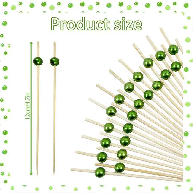 Alt view image 2 of 7 - 200Pcs Green Decorative Cocktail Picks, 4.7 Inch Fancy Cocktail Toothpicks for Appetizers Picks Long Decorative Skewers for Food Drinks Charcuterie Party Decorations