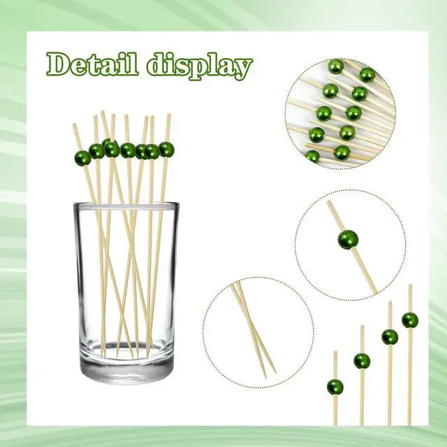 Alt view image 3 of 7 - 200Pcs Green Decorative Cocktail Picks, 4.7 Inch Fancy Cocktail Toothpicks for Appetizers Picks Long Decorative Skewers for Food Drinks Charcuterie Party Decorations
