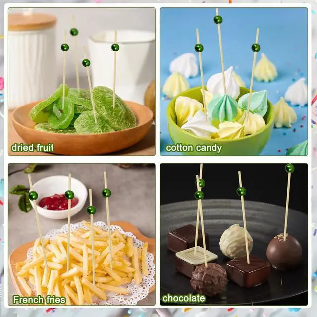 Alt view image 5 of 7 - 200Pcs Green Decorative Cocktail Picks, 4.7 Inch Fancy Cocktail Toothpicks for Appetizers Picks Long Decorative Skewers for Food Drinks Charcuterie Party Decorations