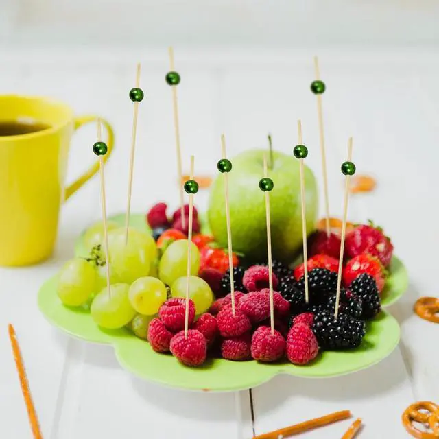Alt view image 7 of 7 - 200Pcs Green Decorative Cocktail Picks, 4.7 Inch Fancy Cocktail Toothpicks for Appetizers Picks Long Decorative Skewers for Food Drinks Charcuterie Party Decorations