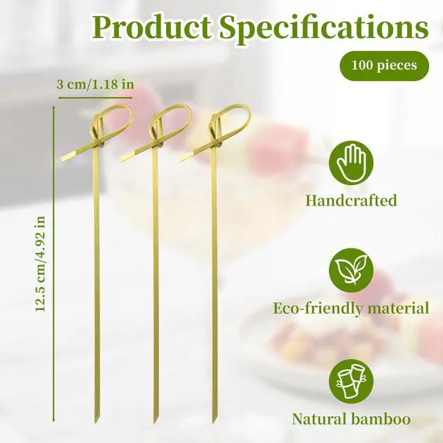 Alt view image 2 of 6 - Bamboo Cocktail Picks - 4.7 Inch Natural Bamboo Knot Skewers, Food Picks, Bamboo-Skewers Toothpicks Fancy Knot Appetizer Skewers for Drinks, Fruit, Party Supplies (100 Pcs)