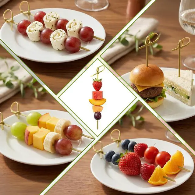 Alt view image 3 of 6 - Bamboo Cocktail Picks - 4.7 Inch Natural Bamboo Knot Skewers, Food Picks, Bamboo-Skewers Toothpicks Fancy Knot Appetizer Skewers for Drinks, Fruit, Party Supplies (100 Pcs)