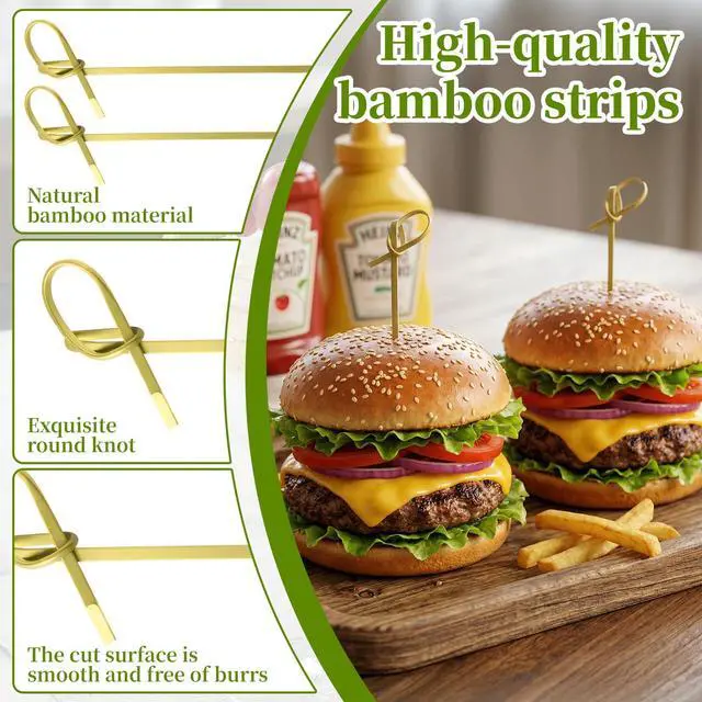 Alt view image 4 of 6 - Bamboo Cocktail Picks - 4.7 Inch Natural Bamboo Knot Skewers, Food Picks, Bamboo-Skewers Toothpicks Fancy Knot Appetizer Skewers for Drinks, Fruit, Party Supplies (100 Pcs)