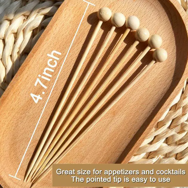 Alt view image 2 of 7 - 200PCS 4.7 Inch Wooden Ball Cocktail Picks, Fancy Toothpicks for Appetizers | Bamboo Appetizer Skewers for Martini, Sandwich Fruit Desserts, Wedding Party Food Picks,Charcuterie Boards Accessories