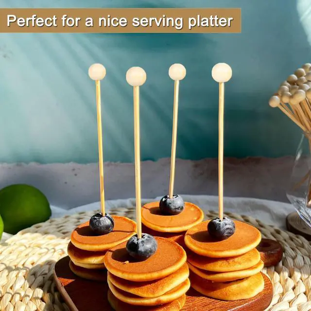 Alt view image 3 of 7 - 200PCS 4.7 Inch Wooden Ball Cocktail Picks, Fancy Toothpicks for Appetizers | Bamboo Appetizer Skewers for Martini, Sandwich Fruit Desserts, Wedding Party Food Picks,Charcuterie Boards Accessories
