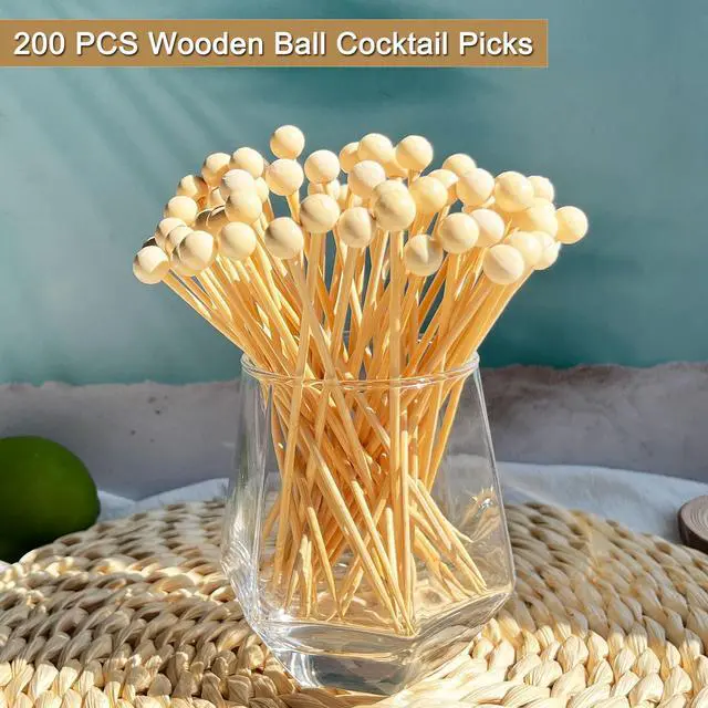 Alt view image 6 of 7 - 200PCS 4.7 Inch Wooden Ball Cocktail Picks, Fancy Toothpicks for Appetizers | Bamboo Appetizer Skewers for Martini, Sandwich Fruit Desserts, Wedding Party Food Picks,Charcuterie Boards Accessories