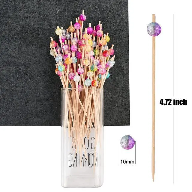 Alt view image 2 of 7 - 100-Pack Cocktail Picks, Colorful Pearl Fancy Toothpicks for Appetizers, Wooden Food Picks Skewers for Food, Drinks, Fruits Party, Charcuterie Accessories - 4.72 inch