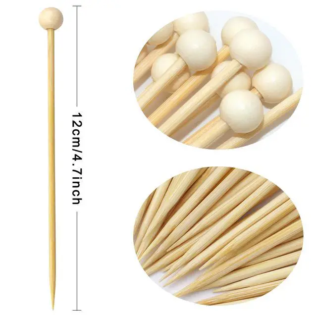 Alt view image 2 of 6 - 4.7 in 200PCS Wooden Ball Food Cocktail Picks Food Skewers Bamboo Picks for Charcuterie, Appetizers, & Cocktail Picks For Parties