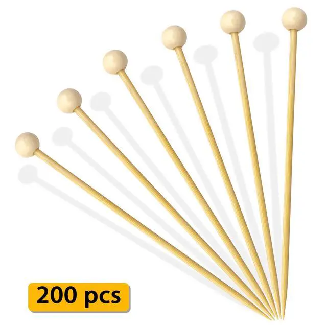 Alt view image 3 of 6 - 4.7 in 200PCS Wooden Ball Food Cocktail Picks Food Skewers Bamboo Picks for Charcuterie, Appetizers, & Cocktail Picks For Parties