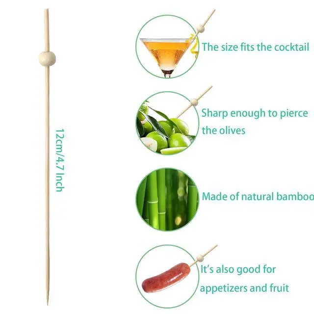 Alt view image 2 of 5 - Wooden Cocktail Picks with Beads,200 Pcs 4.7 Inch Natural Bamboo Appetizer Skewers for Charcuterie, Fruit Kabobs, Party Food