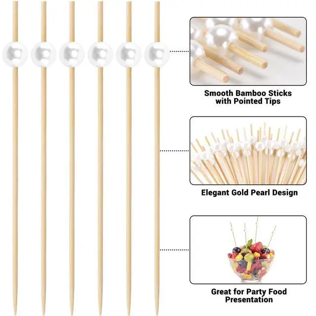 Alt view image 2 of 7 - 200PCS Cocktail Picks, 4.7Inch Fancy Toothpicks for Appetizers | White Pearl Bamboo Skewers Sticks for Charcuterie Drinks Fruit Food Wedding Bridal Shower Party Decor Boards Accessories