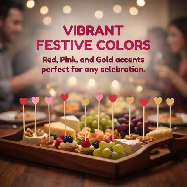 Alt view image 7 of 7 - Heart Shaped Cocktail Picks 300 Pcs, 4.7 Inch Natural Bamboo Toothpicks for Appetizers, Love Heart Fancy Food Picks for Wedding, Valentines, Bridal Shower, Party, Birthday Decorations (Gold Pink Red)