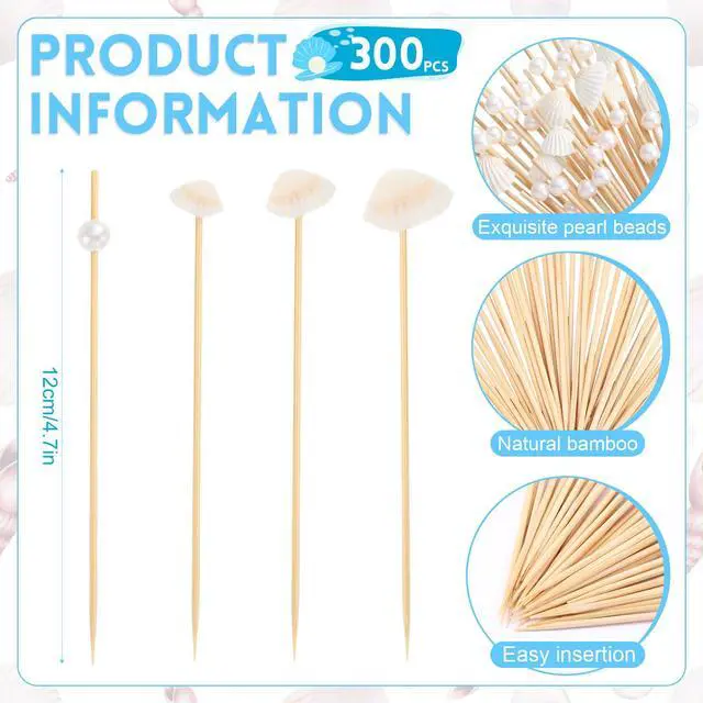 Alt view image 2 of 6 - 200 Pcs Cocktail Picks Seashell Toothpicks for Appetizers, 4.7'' | White Bamboo Pearl Toothpicks, for Summer Hawaiian Beach Holiday Wedding Bridal Shower Party Supplies, seashell Party Decor