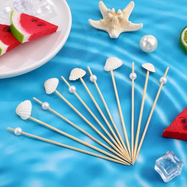 Alt view image 3 of 6 - 200 Pcs Cocktail Picks Seashell Toothpicks for Appetizers, 4.7'' | White Bamboo Pearl Toothpicks, for Summer Hawaiian Beach Holiday Wedding Bridal Shower Party Supplies, seashell Party Decor