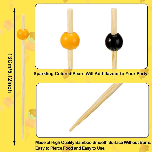 Alt view image 2 of 7 - 200 Pcs Cocktail Picks 4.7 Inch Pearl Toothpicks, Black, Orange | Bamboo Appetizer Picks for Party Drinks, Christmas Cupcake Toppers, Festive Decorations, Fancy Food Sticks for Gatherings
