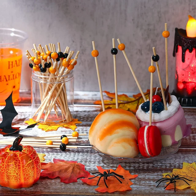 Alt view image 3 of 7 - 200 Pcs Cocktail Picks 4.7 Inch Pearl Toothpicks, Black, Orange | Bamboo Appetizer Picks for Party Drinks, Christmas Cupcake Toppers, Festive Decorations, Fancy Food Sticks for Gatherings