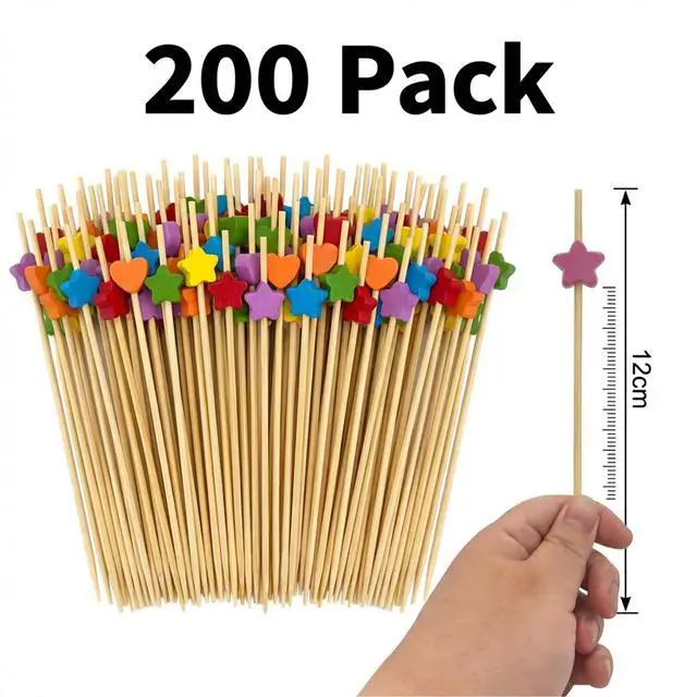 Alt view image 2 of 7 - 200 Count Bamboo Cocktail Picks Colorful Heart and Star Appetizer Skewers | 4.7 Inch Decorative Toothpicks for Drinks Fruit and Cheese Disposable Party