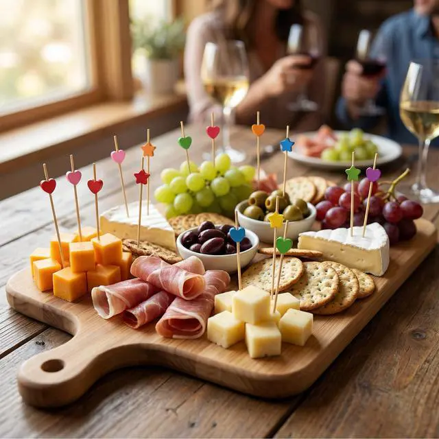 Alt view image 5 of 7 - 200 Count Bamboo Cocktail Picks Colorful Heart and Star Appetizer Skewers | 4.7 Inch Decorative Toothpicks for Drinks Fruit and Cheese Disposable Party