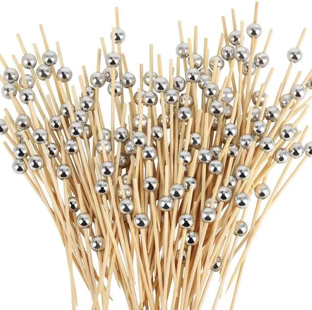 Main image of 200PCS Silver Pearl Cocktail Picks 4.7" Long Fancy Toothpicks Silver Pearl Food Picks Decorative Bamboo Food Picks for Appetizers Fruits Party Favor