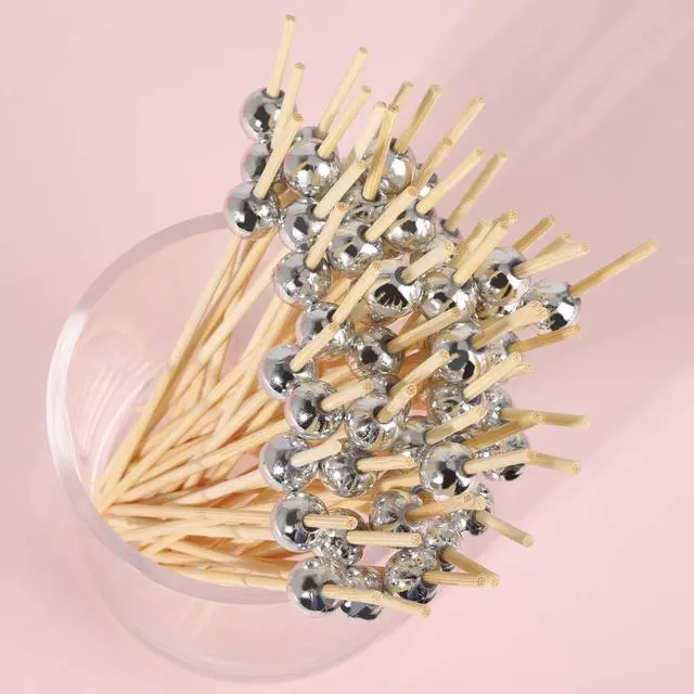 Alt view image 7 of 7 - 200PCS Silver Pearl Cocktail Picks 4.7" Long Fancy Toothpicks Silver Pearl Food Picks Decorative Bamboo Food Picks for Appetizers Fruits Party Favor
