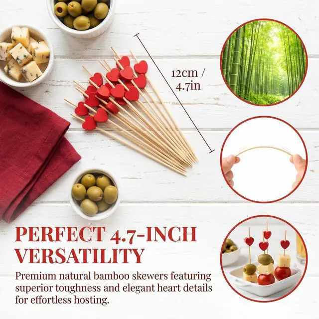 Alt view image 2 of 7 - 200Pcs Bamboo Cocktail Picks BBQ Toothpicks,4.7 Inch Fancy Toothpicks for Appetizers, Fruits, Desserts,Hamburgers,DrinksPerfect for Valentines Day,Wedding,Party,Table Decoration